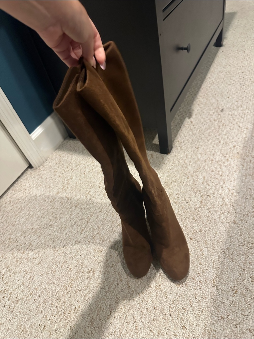 Sam Edelman Brown Suede Knee-High Block Heel Boots - Women - Picture 3 of 6